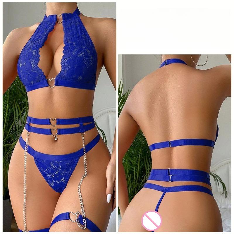 Sexy Lingerie Sets Woman Metal Love Chain With Garter Belt Bodysuit Woman Underwear Porn Lace Sleepwear Set Erotic Costumes