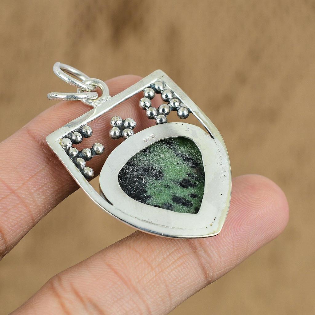 Presente de Aniversário Para Ela Pingente de Gema de Zoisita Rubi Natural Prata de Lei 925