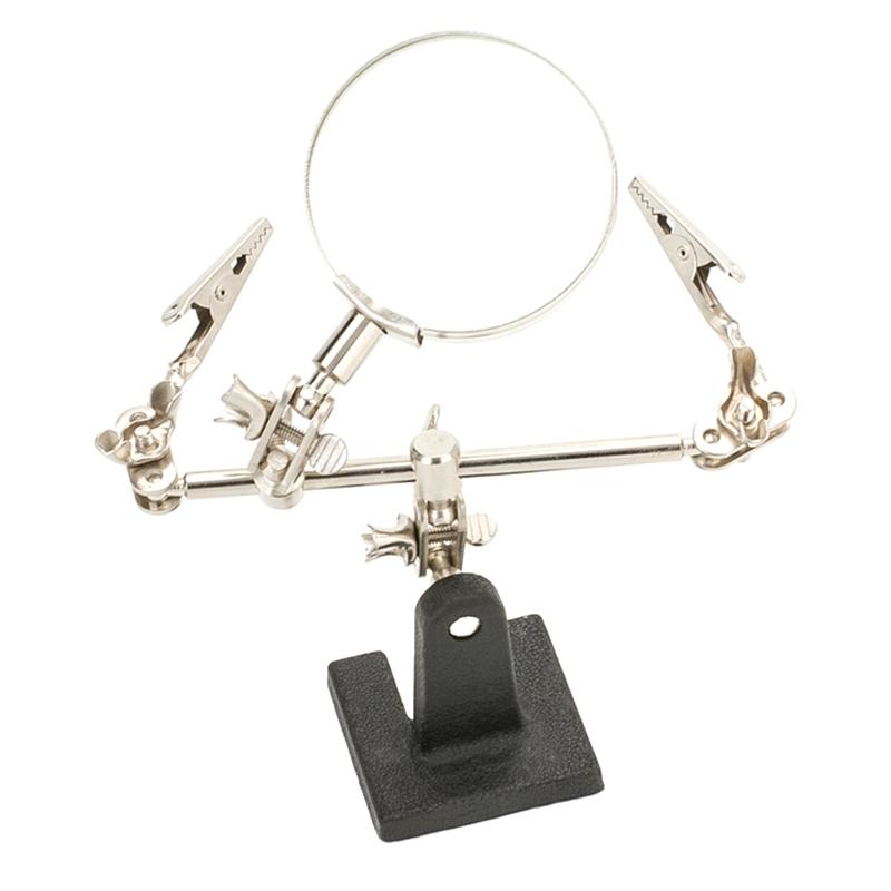 Adjustable Helping Hand Magnifier Magnifying Glass Jewelry Clamp Holder Stand 360 Degree Rotatable Lens with 2 Alligator