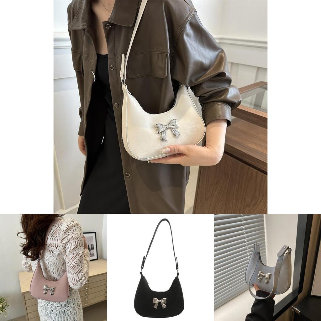 Trendy French-inspired Fashion Handbag 2024 Sweet Pink Bow Pu Shoulder Bag