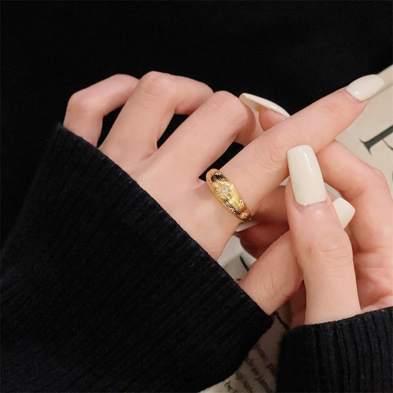 Medieval Brushed High-Quality Texture Retro Open Ring Niche Design Light Luxury Index Finger Ring Star Personality Ring Woman