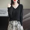 High-Quality Women's V-Neck Sequin Wool Knitwear: Autumn/Winter Loose Pullover with Long Sleeves and Slimming Design