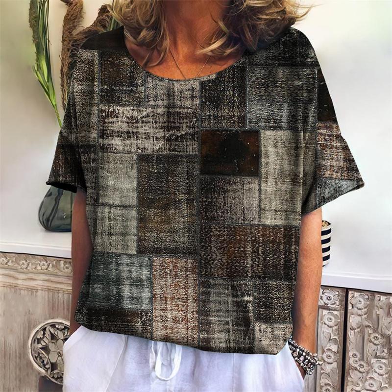 Lustiges Geometrie T-Shirt für Frauen Bunte 3D-gedruckte T-Shirts Sommer Übergroße Oberteile Kurze Ärmel Rundhals T-Shirts Streetwear