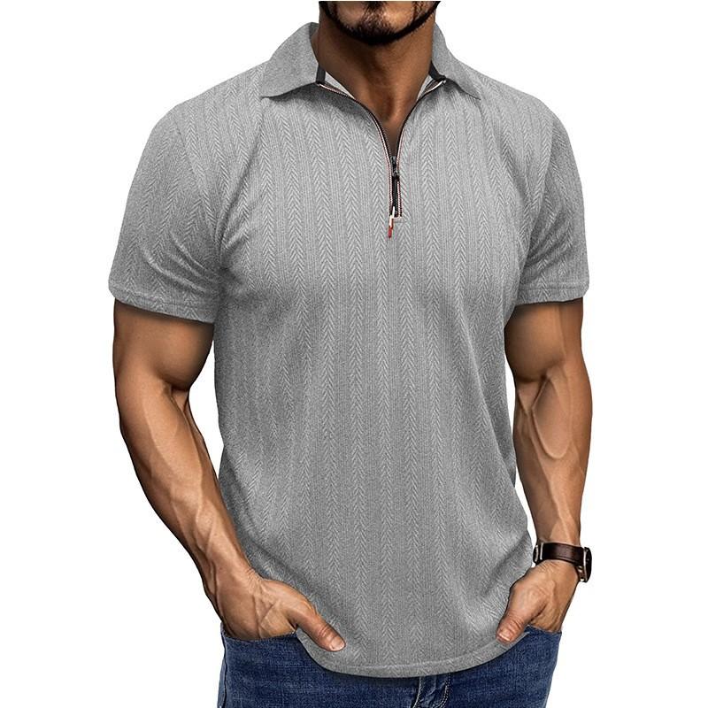 Mens Casual Herringbone Texture Half Zip Short Sleeve Polo Shirt S
