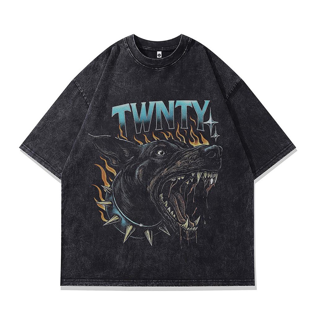 High Street Men'S T-Shirt Vintage Direct Injection Printing Ins Washed Cotton Short Sleeve T-Shirt Men'S And Women'S