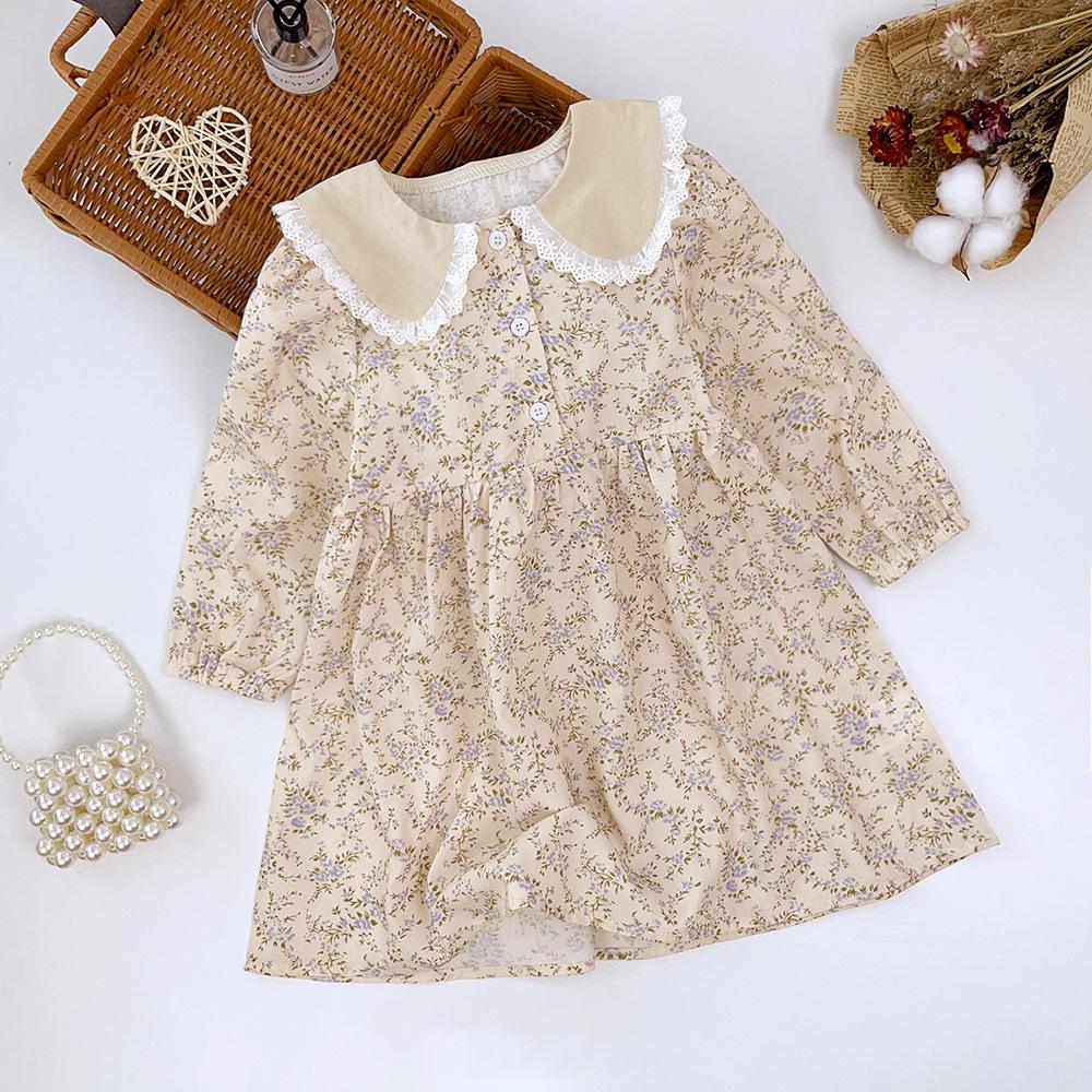 Girls Floral Long Sleeve Dress Spring Autumn Ruffled Collar Princess Dress for Kids Cute Casual Party Wear 100cm