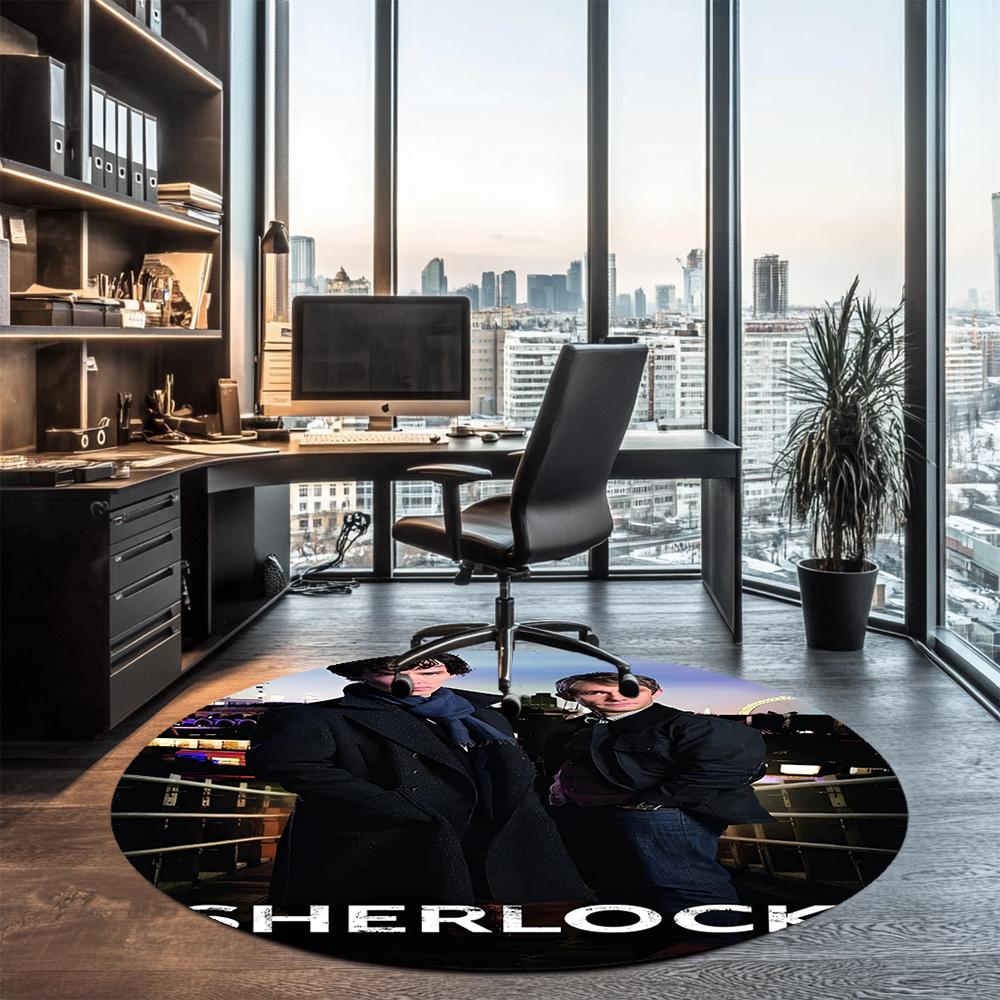 Sherlock Printed Round Rug Carpet Chair Rug Area Rug Entryway Doormats,for Office Chair Living Room Bedroom Kitchen Room.