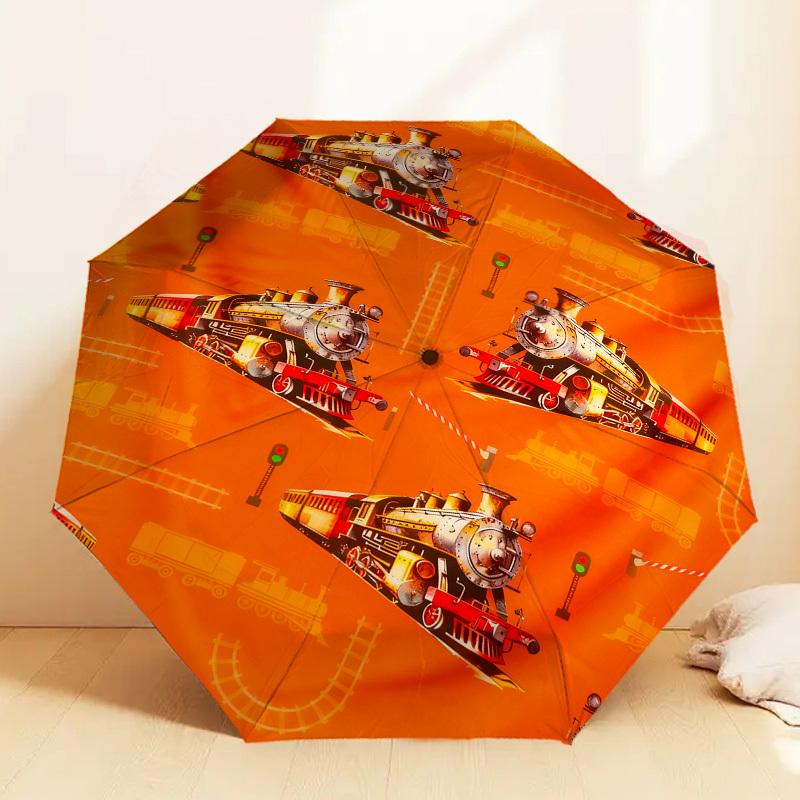 

1pc Train Orange Pattern Umbrella Design Automatic Opening and Closing Umbrella, High-quality Travel Umbrella, c1128022