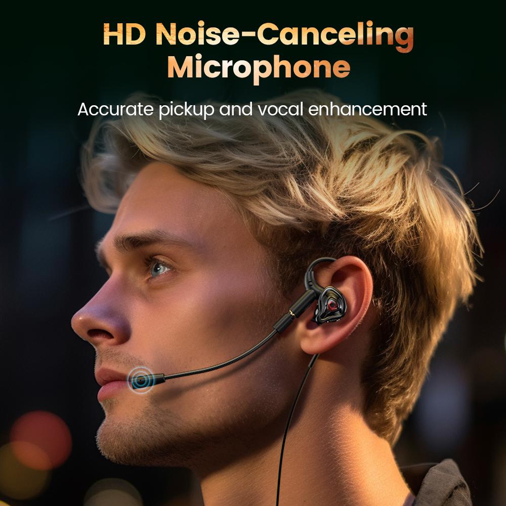 Game Wired Headphones With Dual Microphones Type C 3.5mm In-ear Earphones HiFi Stereo Headsets Sport Gaming Headphone For Phone