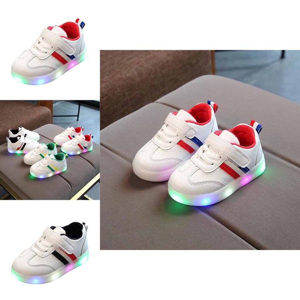 Brightly Luminous Sneakers For Toddlers Featuring Unique Striped Design And Led Lights