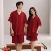 Red Cotton Couple Pajamas Wedding Set 1011 New Short-sleeved Woven Gauze Cotton Loungewear