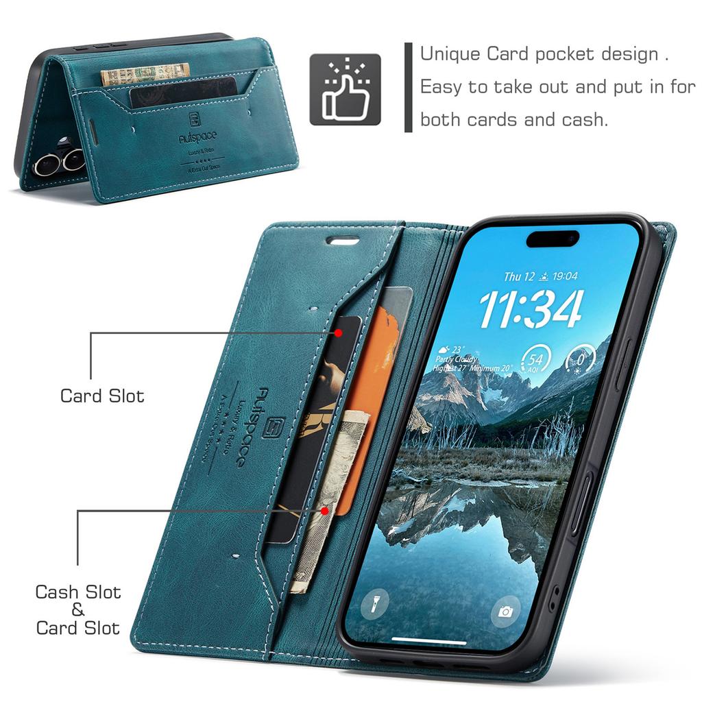 For iPhone 16 Vintage Leather Flip Wallet Case with RFID Blocking Card Slot, Matte Retro Folio Cover for Women Men (4 Colors)