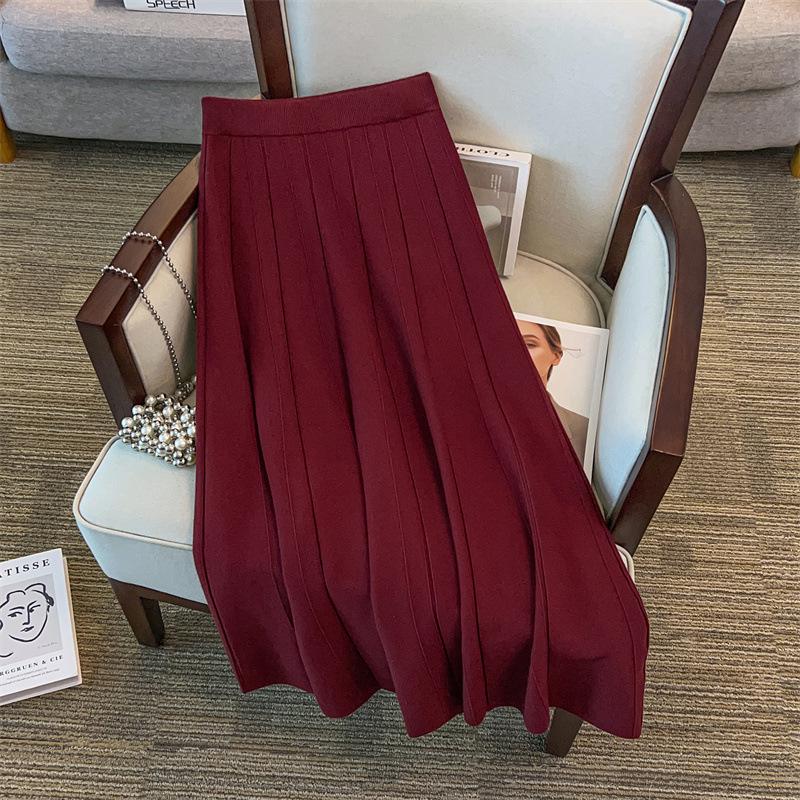 Plus Size Loose A-Line Sweater Skirt for Women - Slimming Half-Skirt, Long Fit, 200/300 Jin 8090