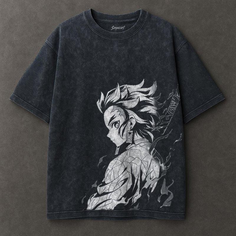 

Tanjirou Printed Tshirt Demon Slayer Cotton Clothing Men Women Vintage Washed Tshirts Oversized Tee Harajuku Short Sleeve Tops XXL чёрный