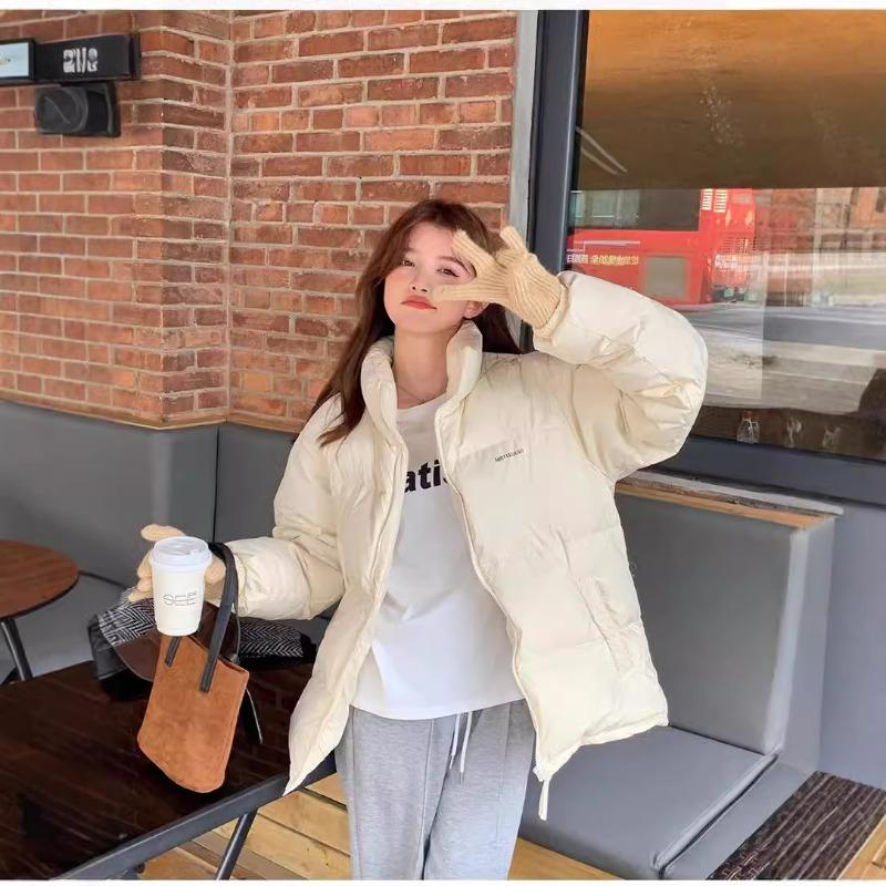 Down jacket women's winter new short small bread jacket stand-up collar thickened loose couple winter