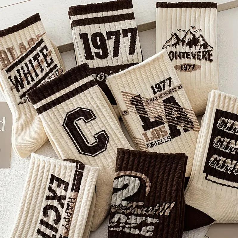 5 Pairs Men's Socks Mid Length Socks Printed Autumn Winter Sports Socks For Men Breathable Sweat Wicking Versatile Socks