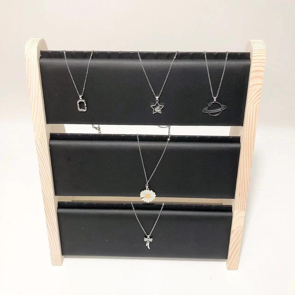 Solid Wood Three-Tier Necklace Stand - Jewelry Display and Storage Hanger