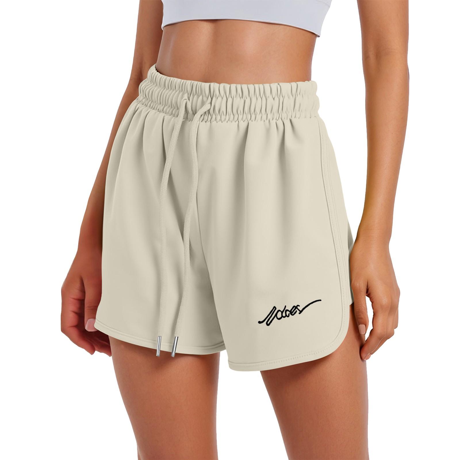 

Женские спортивные шорты, повседневные свободные однотонные шорты с эластичной резинкой на талии L бежевый