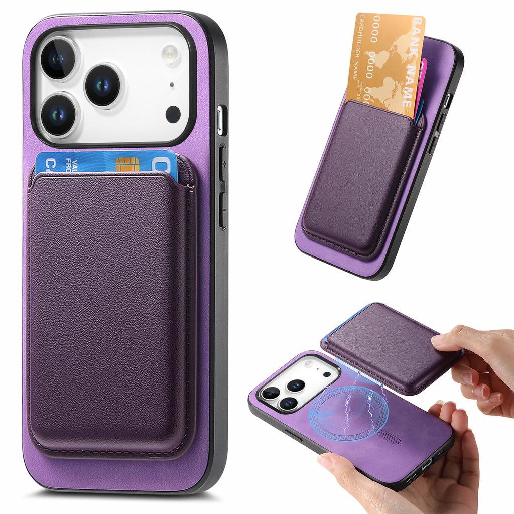 For iPhone 17 Pro Case Detachable Magnetic Card Bag Leather Phone Back Cover