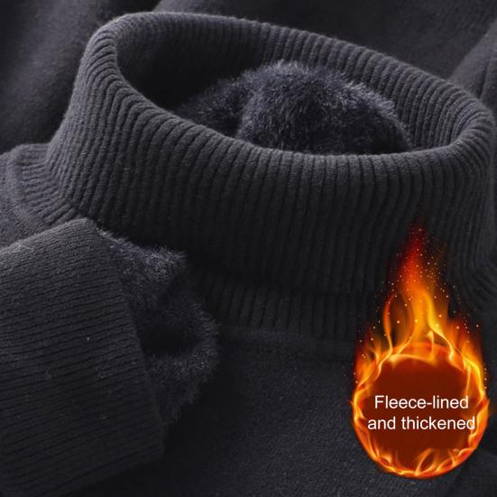 Pánský zesílený rolákový svetr s fleecovou podšívkou, pulovr, hřejivý pletený top s dlouhým rukávem, ležérní volný střih pro domácí kancelář, streetové oblečení