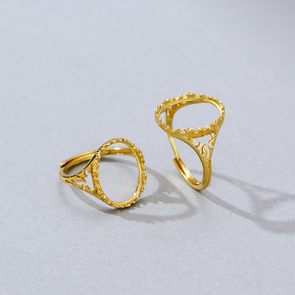 Vergoldete Verstellbare 925er Sterling Silber Ovaler Ringfassung - Handgefertigt und Modisch 10x14mm