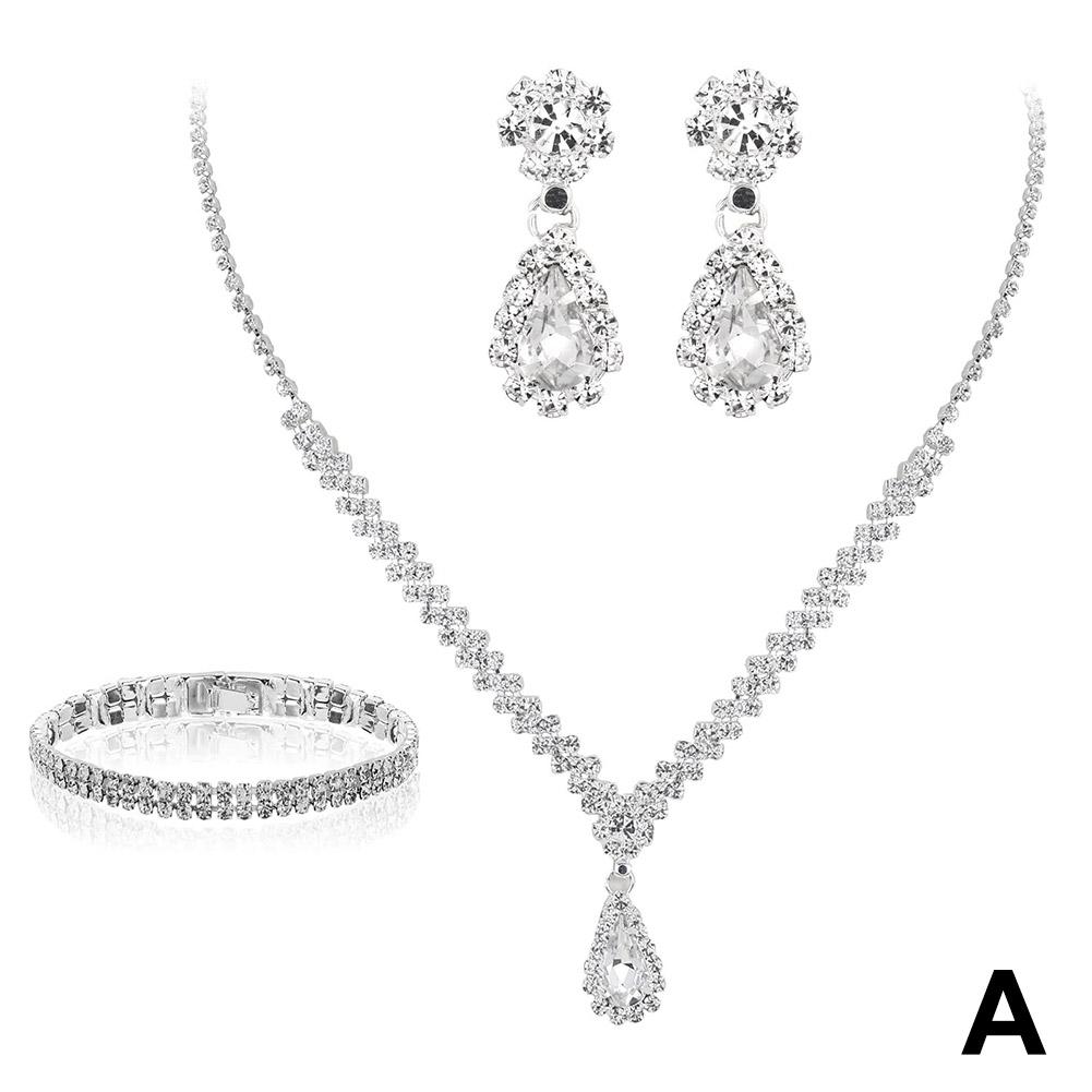 Simple Water Drop Crystal Rhinestone Necklace Earrings Chain For Women Wedding Bride Jewelry Sets Dress Accessories