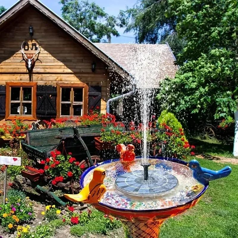 Solar Fountain Pump For Garden Pond Bird Bath Pool 16cm Floating Outdoor Water Fountain with 8 Nozzles No Electricity