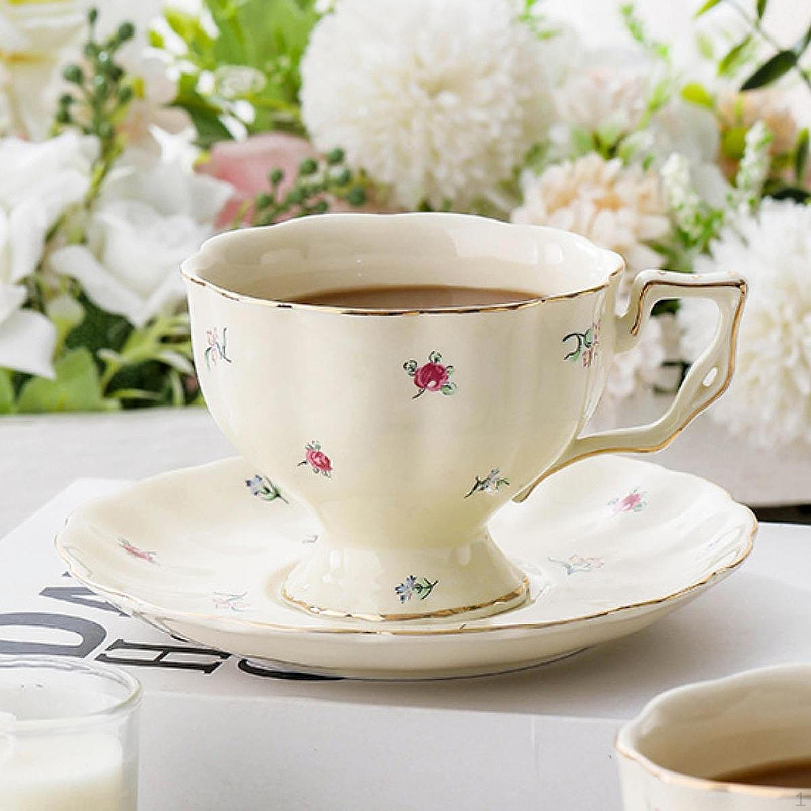 

Ceramic Coffee Cup and Saucer Set Floral Pattern Tabletop Drinkware Creative Holiday Gift with