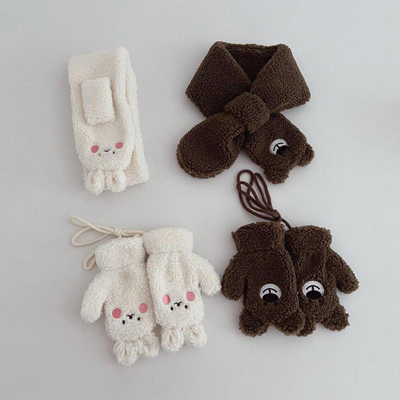 Cute Plush Baby Gloves Bear Embroidered Toddler Mittens Winter Thick Warm Cashmere Kids Full Finger Gloves