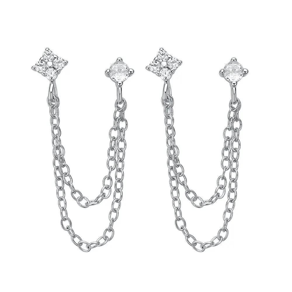 Koreanische 925er Silber Quaste Kristall Linie Ohrhänger für Damen Mädchen Mode Hochzeit Party Schmuck Geschenk