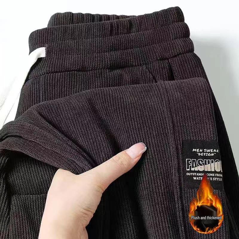 Men's Corduroy & Velvet Thickened Casual Workwear Loose Drawstring Sweatpants 2024.