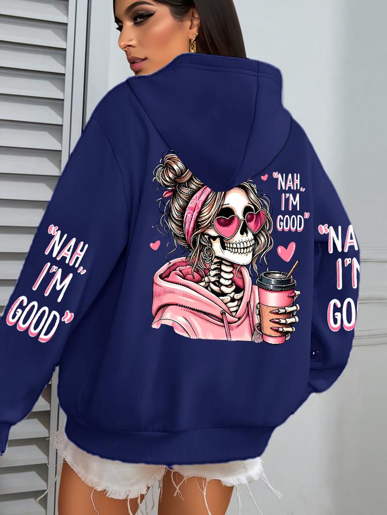 Parla Costoso Stampa Divertente Felpa con Cappuccio da Donna Pullover Larghi Multicolore Pile Autunno Abbigliamento Sportivo Casual con Tasca