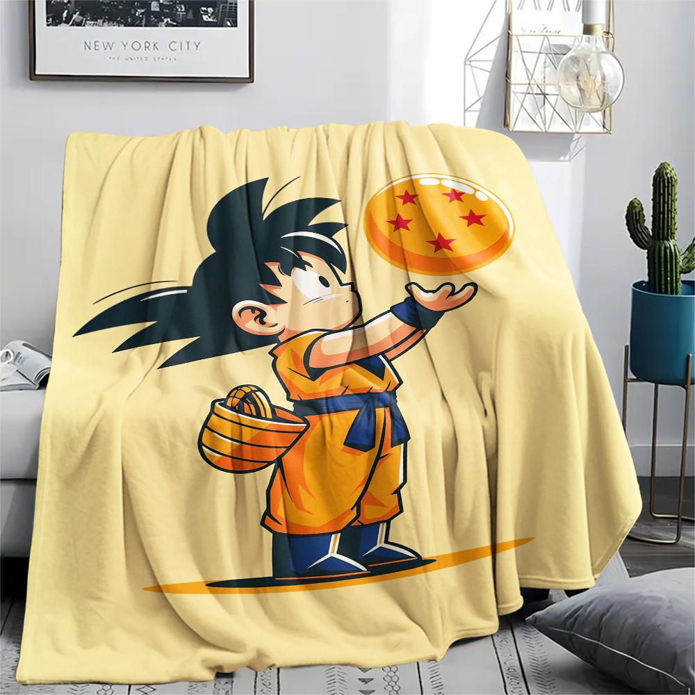 Cartoon Goku Pattern Flannel Blanket, High Quality Comfortable for All Seasons, Home Decor, Warmth and Comfort, Perfect for Gifts.