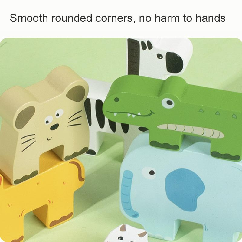 Wooden Animal Stacking Block Game Shape Matching Puzzle Balance Toy Montessori Fine Motor Training Educational Toys for Children