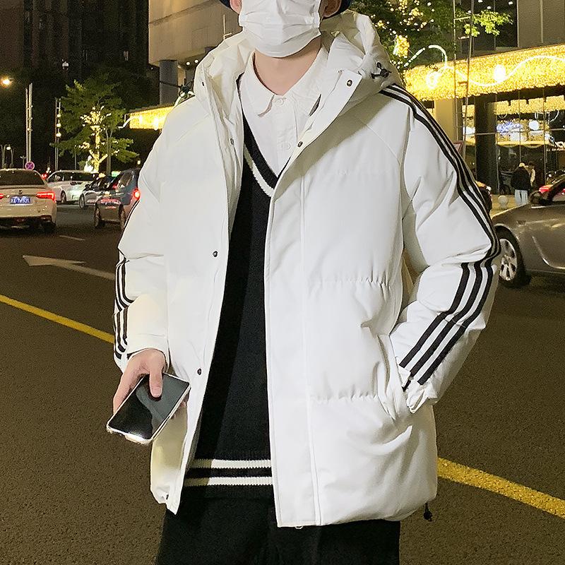 

Winter new hooded three bars loose cotton-padded clothes trendy short winter cotton-padded jackets men s versatile jackets S білий