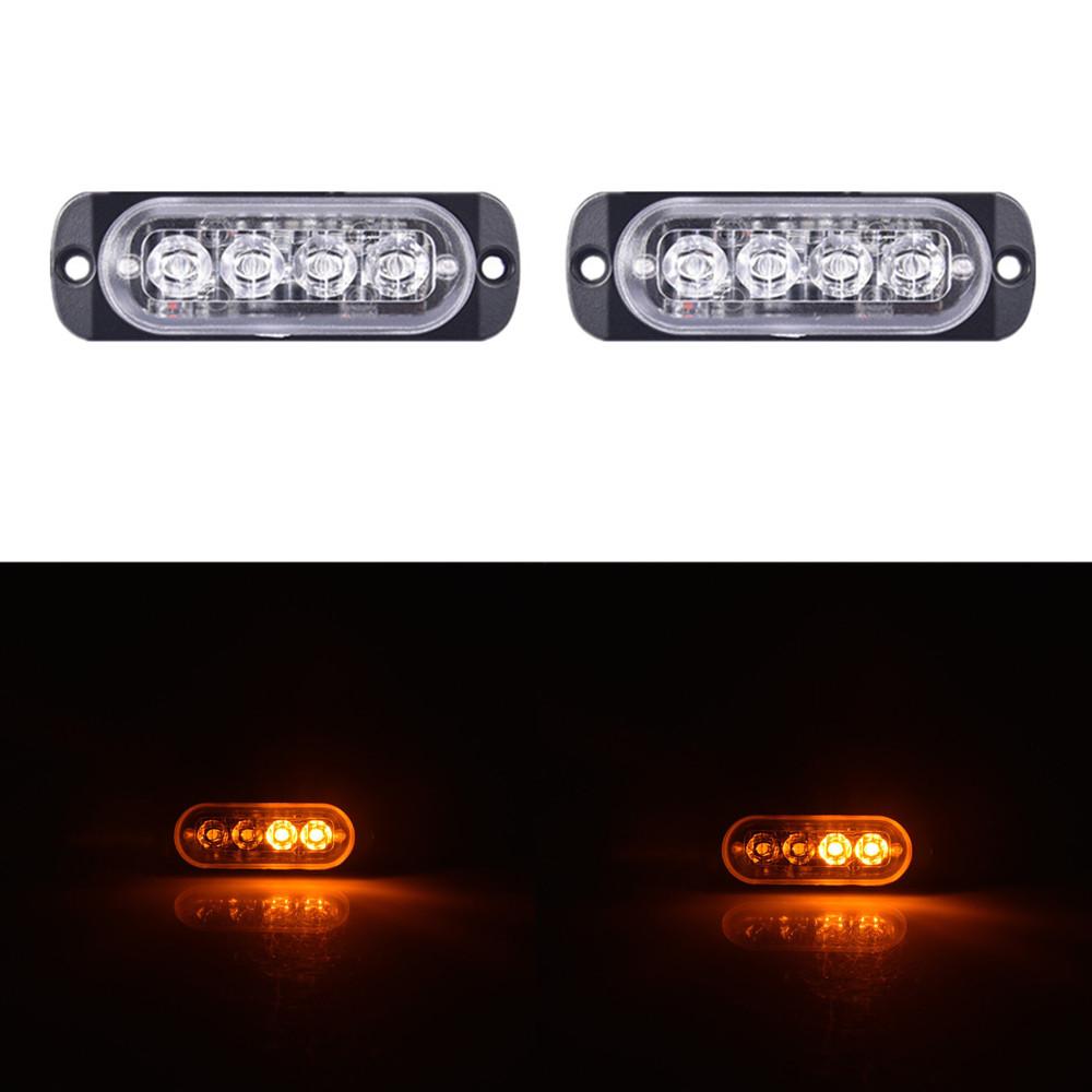 2PCS 12-24V Amber Strobe Side Warning Light 4 Led Grill Flashing Lightbar Breakdown Emergency Light for Truck Trailer LED Light