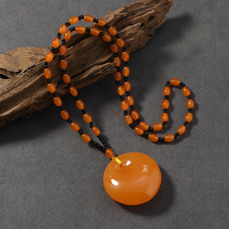 Beeswax Necklace Water Drop Safety Buckle Gourd Pendant Chicken Oil Yellow Amber Men's and Women's Long Sweater Chain Pendant