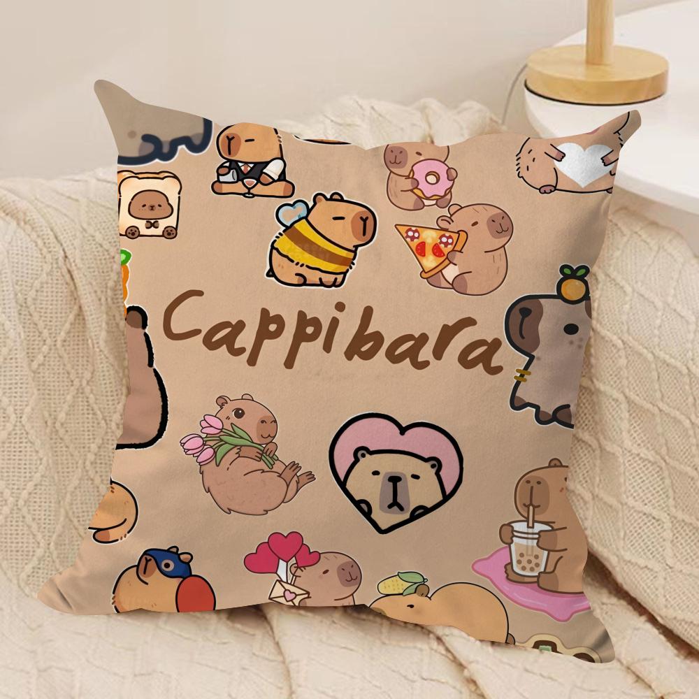 Capybara Cartoon Cute Cushion Cover Silky Short Plush Invisible Zipper Dustproof Sofa Pillow Case for Home Decor