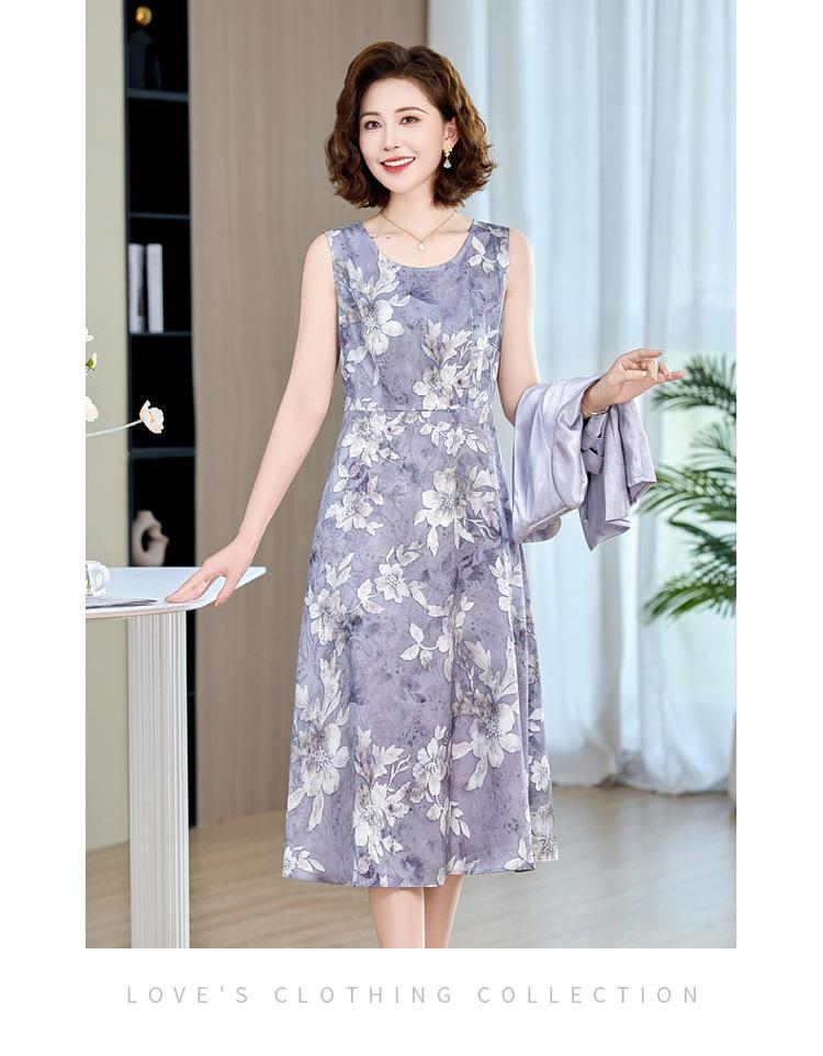 Set Elegant de Vară din Două Piese pentru Femei Mature - Palton și Rochie de Inspirație Tradițională Chineză