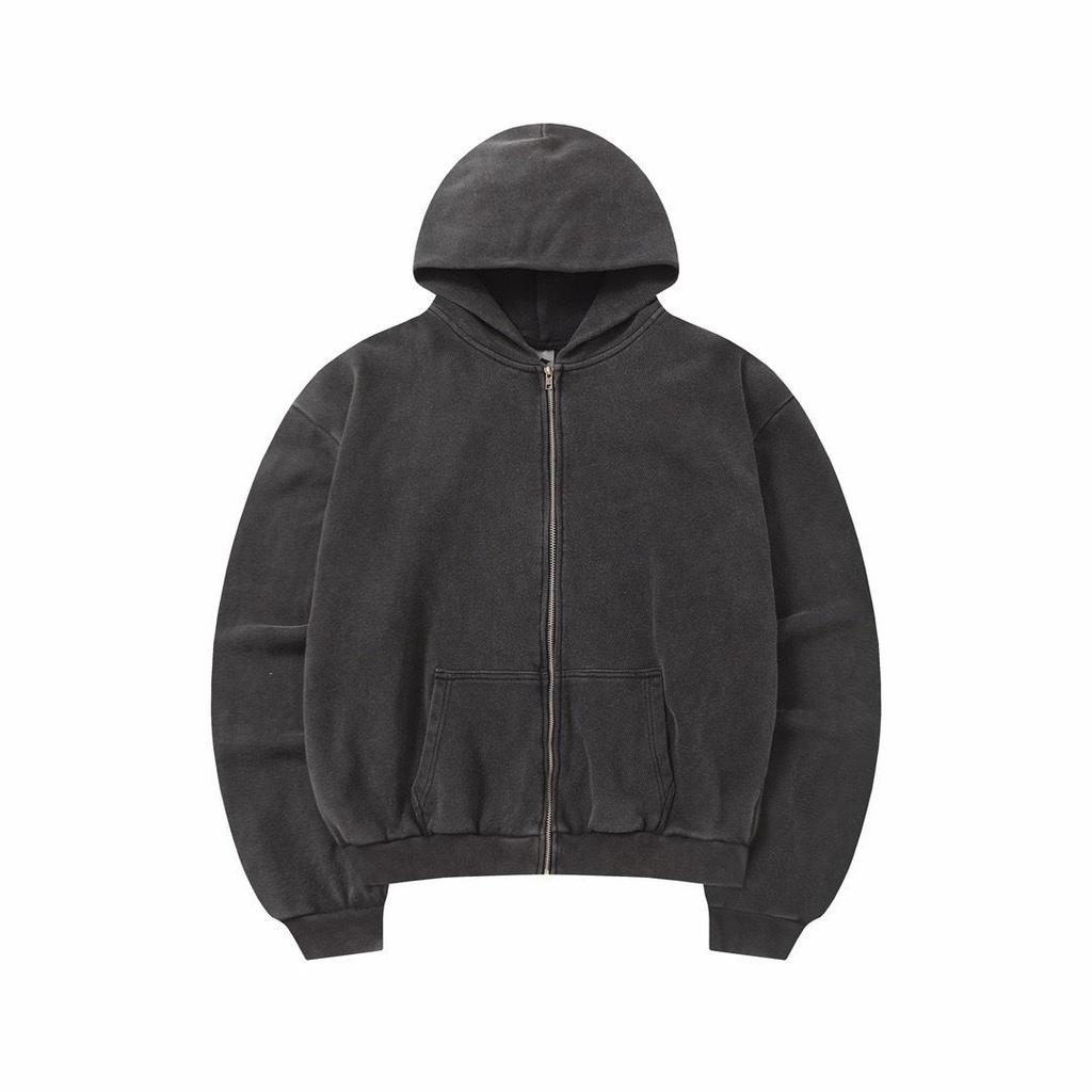 SKYLRK 2025SS Solid Color Distressed Fleece-Lined Hooded Cardigan - Bieber Style