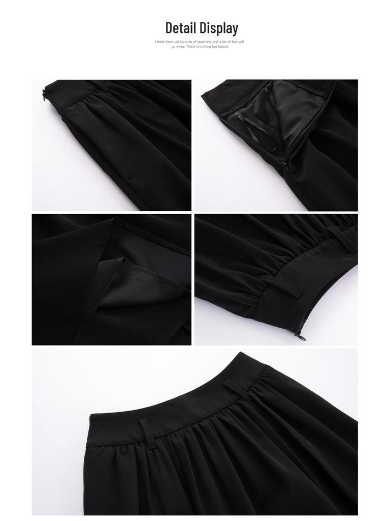Baisiwang Women's Black High-Waisted A-line Winter Skirt - Slimming, Fluffy, Loose, Mid-Length