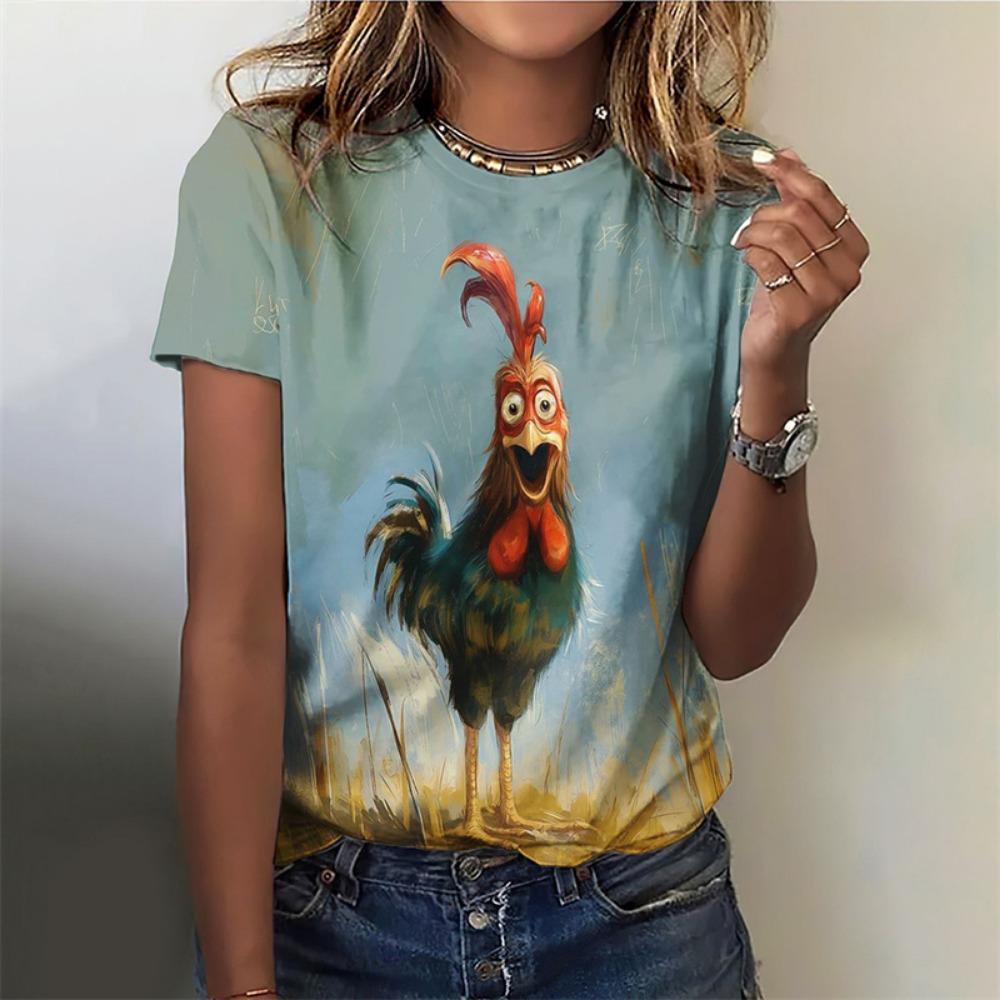 Interesting Women's T-shirts with Animal Prints, Cute 3D Fox Print T-shirts, Summer Casual Daily Tops with Round Collars and Short Sleeves