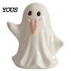 Modern Minimalist Home Decor Light Up Ceramic Ghost Figurines for Halloween Decor, Cute White Statue Milky Vase with Pink Tongue, LED Night