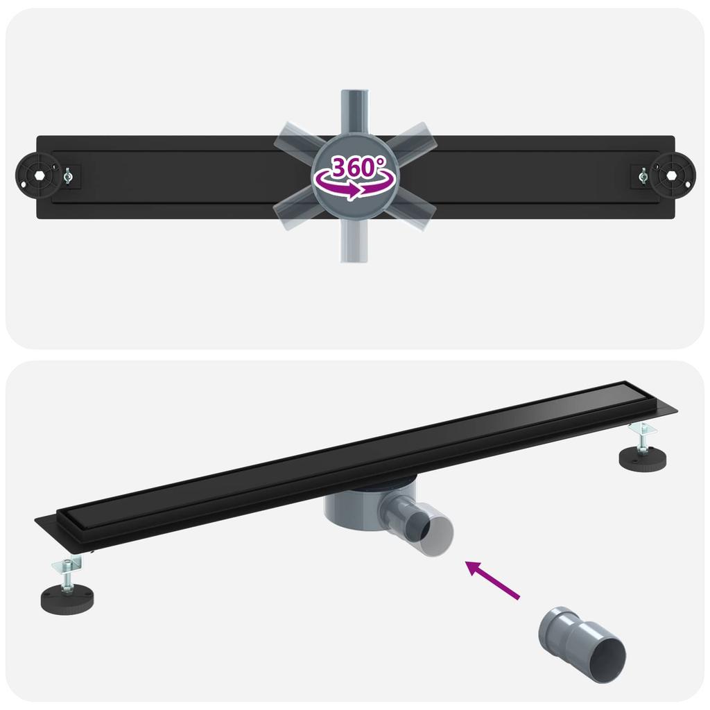 2 In 1 Shower Drain with 360 Degrees Siphon Black 80 Cm Stainless Steel 304