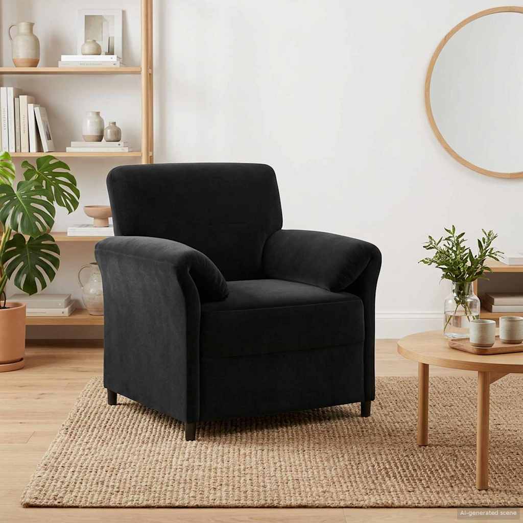 1 Seater Sofa Black 88 x 83 x 95 cm Velvet