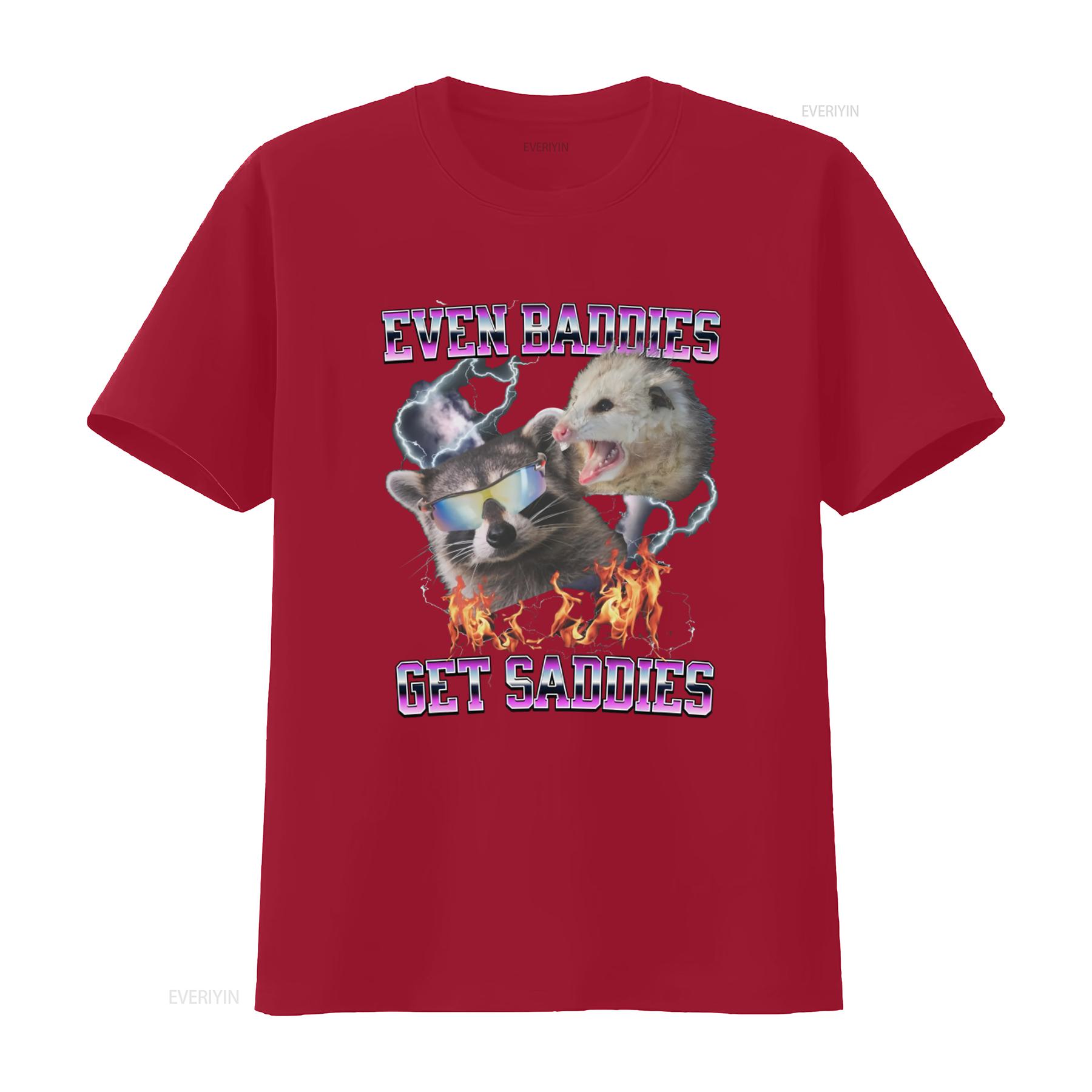 Stylish Even Baddies Get Saddies T Shirt Raccoon Opossum Lightning Flame Print Funny Vintage 90S Bootleg Meme vintage Washed S