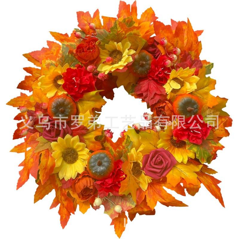Harvest Wreath With Pumpkins Berries Vine Circle Halloween Thanksgiving Door Decor