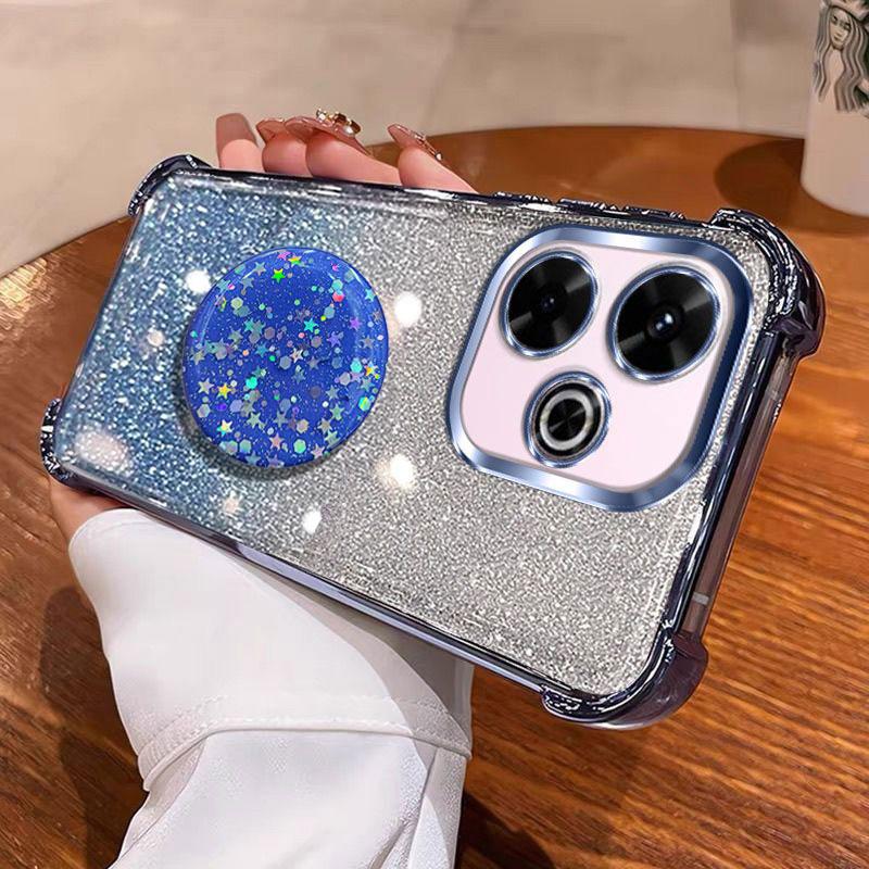 For POCO M6 Plus Holder Case Luxury Shiny Protective Shockproof Stand Cover Case For Xiaomi Redmi 13 5G 4G 13X 13C Coque Shell