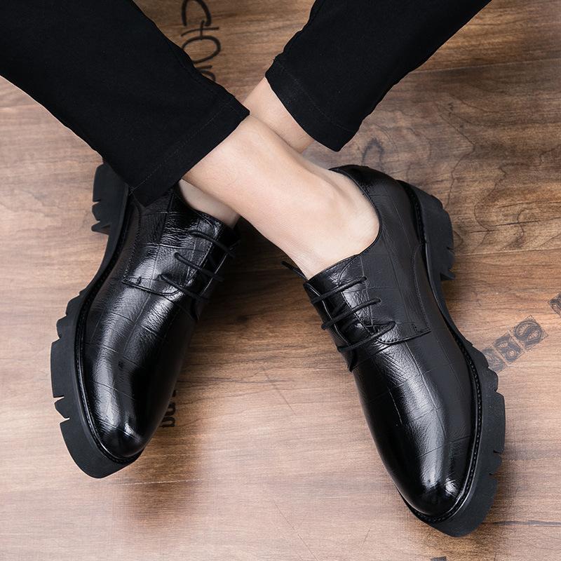 Men's leather shoes 2025 spring and autumn thick-soled heightening men's leather shoes casual men's leather shoes soft leather hair stylist lea