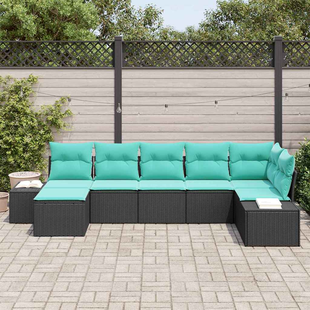 Garden Sofa Set with Cushions 7 pcs Black Poly Rattan